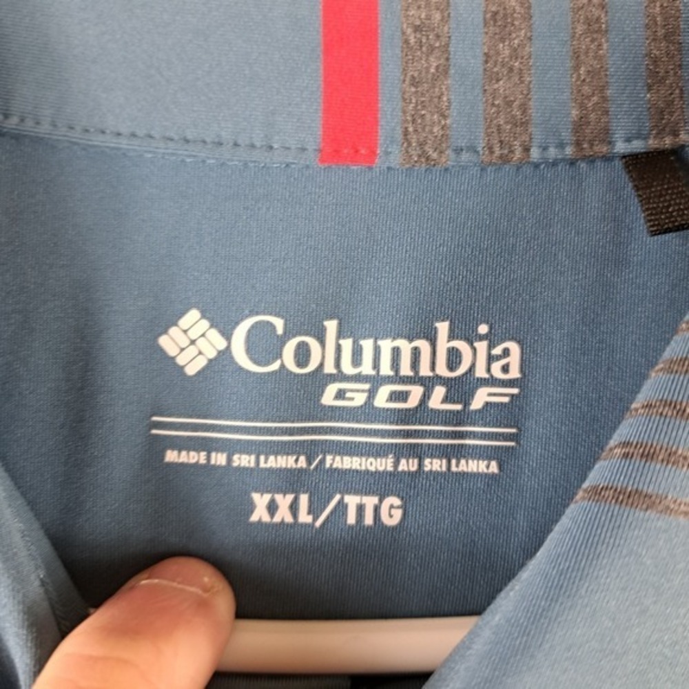 Columbia Polo Shirt Men's 2XL Omni Shade Wicking SS Golf Fish Striped - Picture 4 of 7